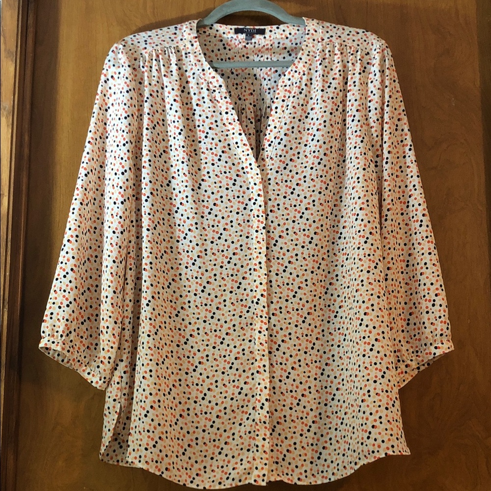 NYDJ Cream Blouse with Multicolor Dots